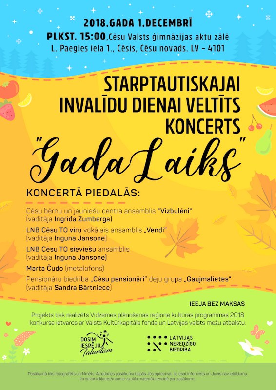 Starptautiskajai invalīdu dienai veltīts koncerts "Gada Laiks"