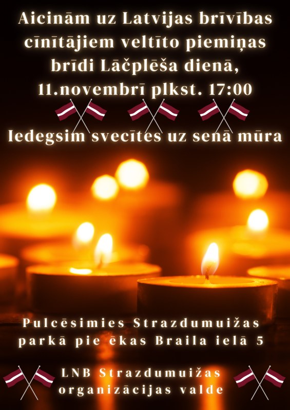 11.novembrī plkst. 17:00 Strazdumuižā iedegsim svecītes